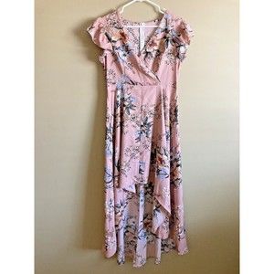 SHEIN Women's Pink Floral Dip Hem High Low Dress Size Large 8-10